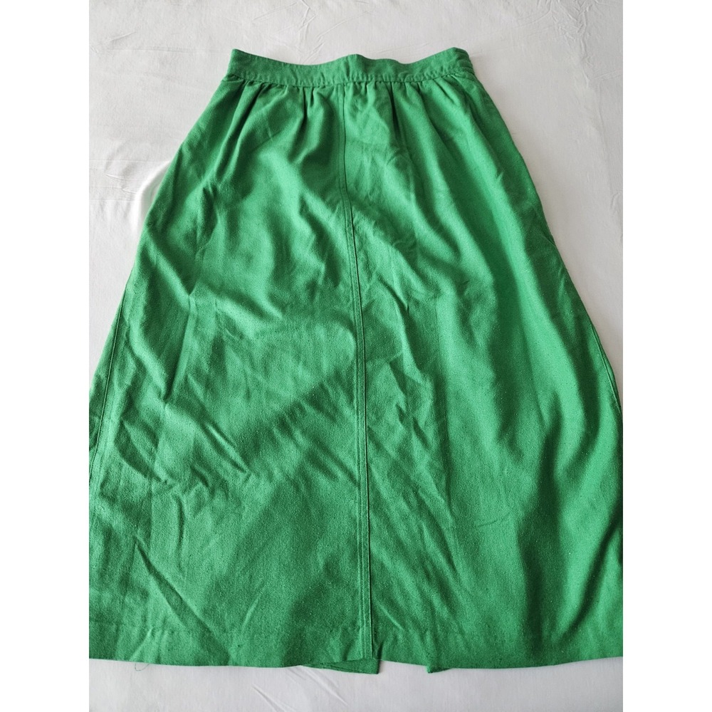 Vtg Liz Claiborne Kelly Green Pleated Hidden Button Silk Midi Skirt 12 - Picture 8 of 16